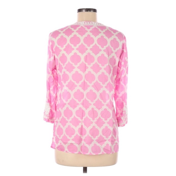 Talbots Beaded Pink White Tie Neck Tunic Blouse - Picture 4 of 10